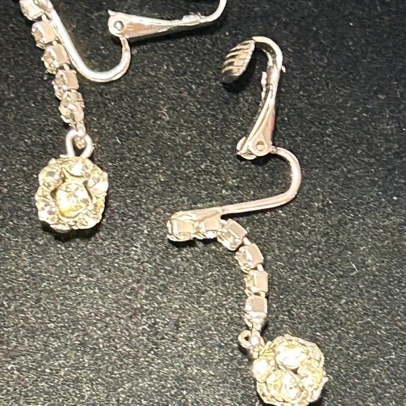 2pc. Silver tone/Long and Short Layered Rhinestone Necklace and Clip Earring set - Picture 10 of 10